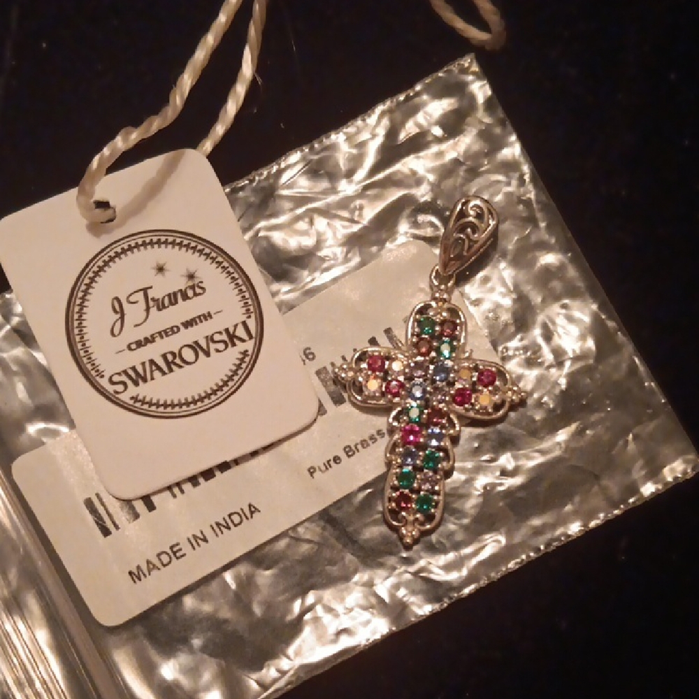 J Francis Embellished with Multi Color Crystal by Swarovski Cross Pendant